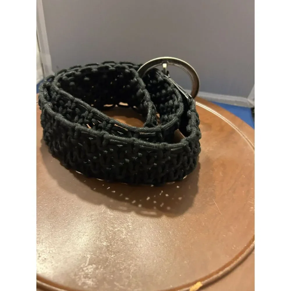 Vintage Genuine Leather Braided Black Belt Size S‎ Boho Western Hippie Cowgirl